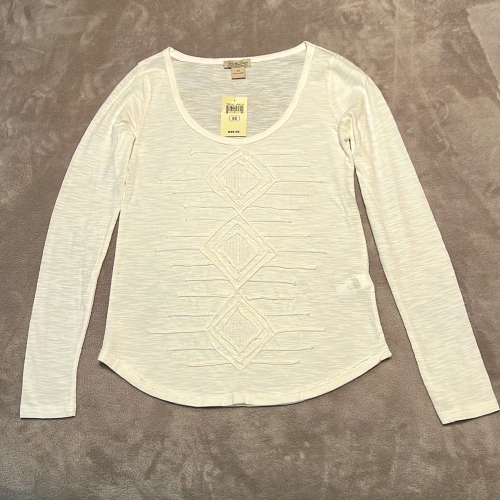 NWT Lucky Brand White Long Sleeve Scoop Neck Tee